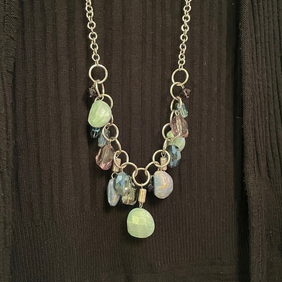 Chico’s Long Length Statement Chunky Necklace Lucite Iridescent Crystals - Picture 9 of 12